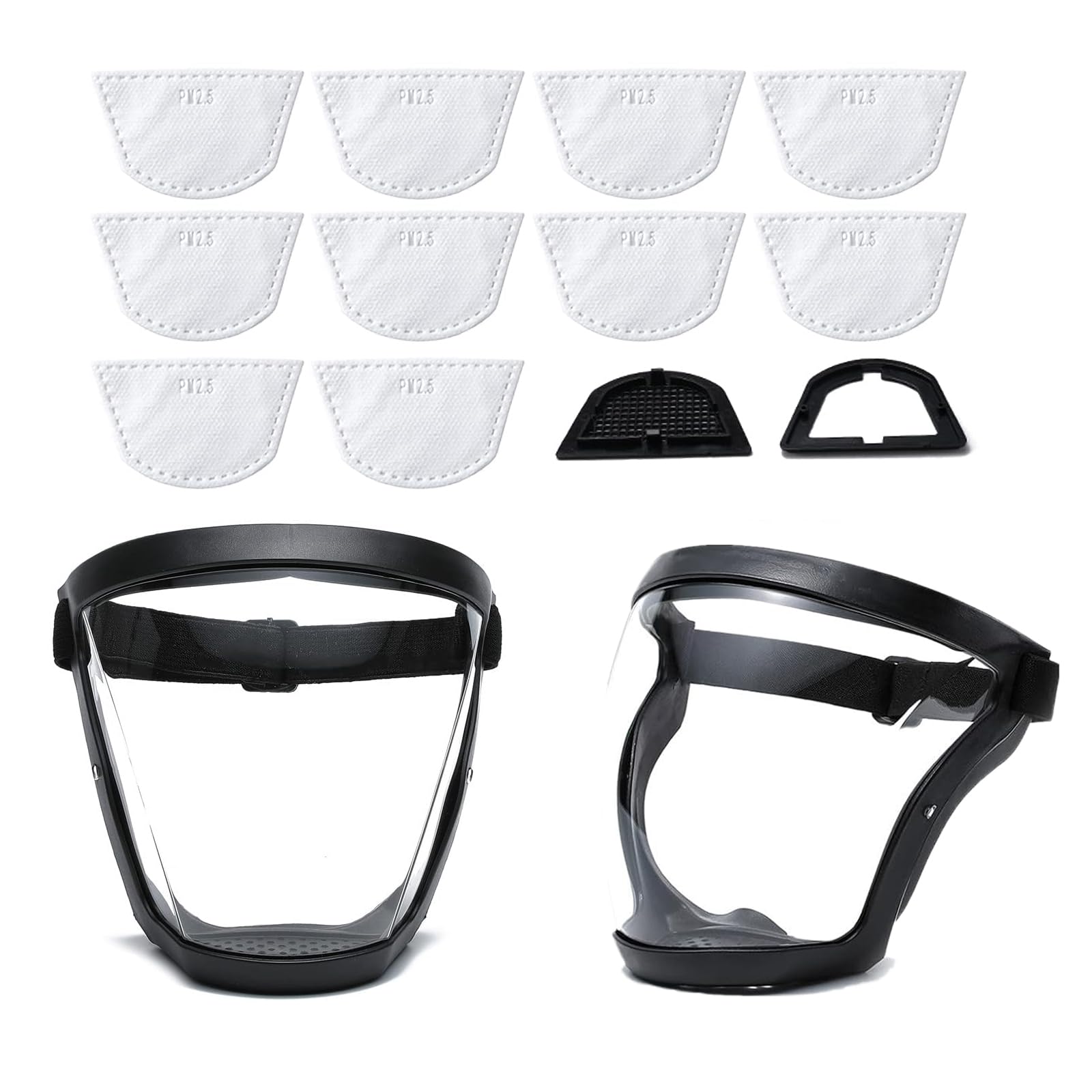 2 mascarillas protectoras,Mascarilla protectora completa,Mascarilla transparente para adultos,Mascarilla reutilizable con 10 piezas de filtro de algodón,fácil de reemplazar