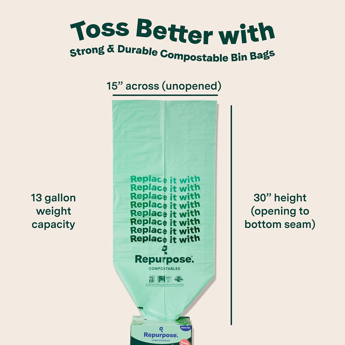 Repurpose Compostable Tall Kitchen Drawstring Bags view 2