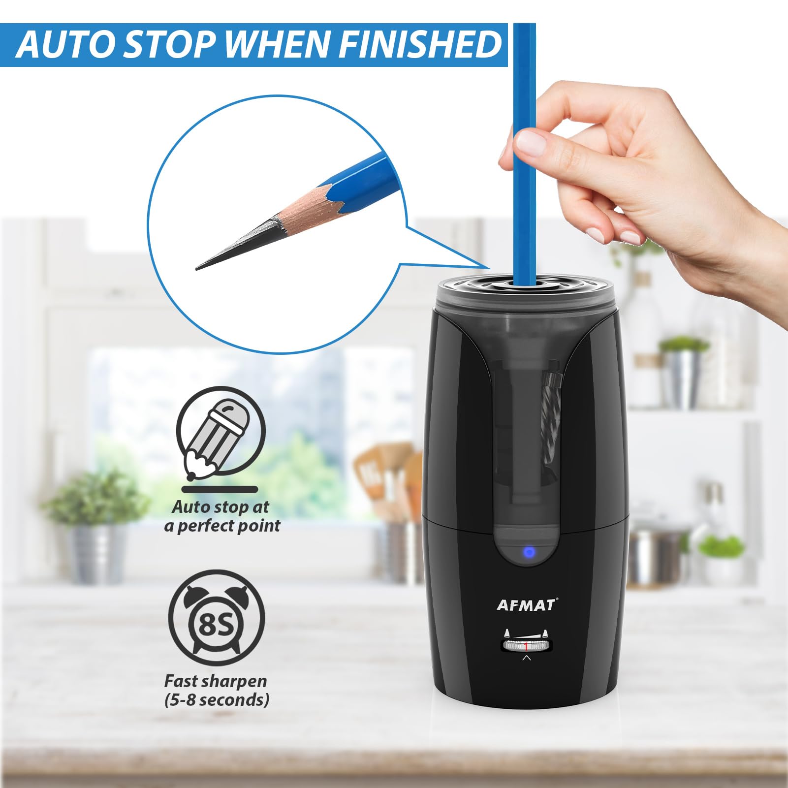 AFMAT PS29 - Sacapuntas recargable de punta larga para artistas, afilado rápido y parada automática, punta larga de 8 a 17 mm, sacapuntas eléctrico para lápices de colores φ6-12 mm, carbón/dibujo