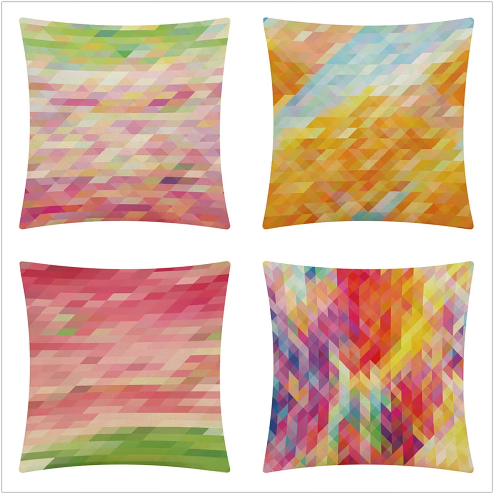 Fundas Cojines 65x65cm,Funda Cojin Modernas Juego de 4 Funda de Almohada Elegantes Decorativa para Sofá Coche Cama Sillas Rosa Amarillo geométrico