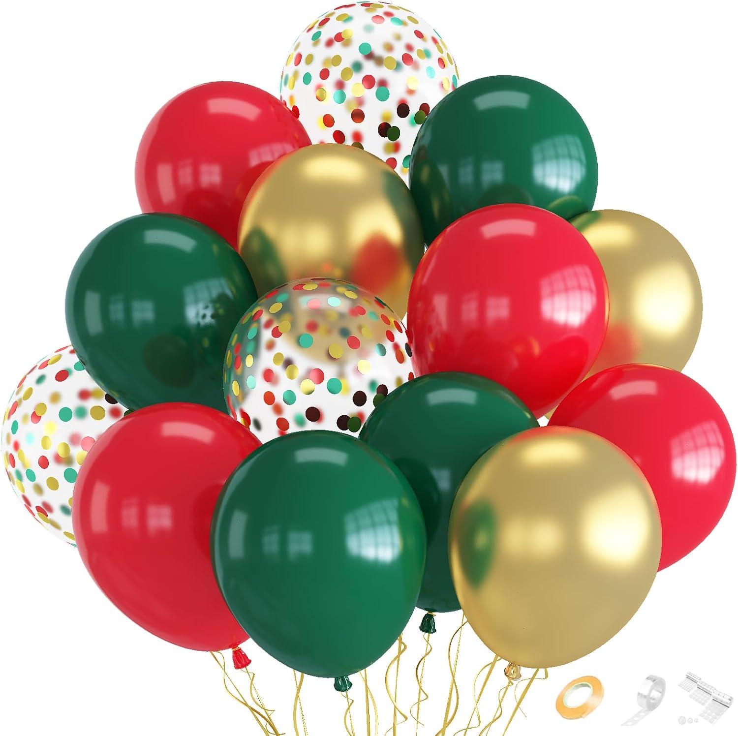 Red and Green Balloons, 70pcs Gold Red Green Balloons for Birthday Wedding and Single Party