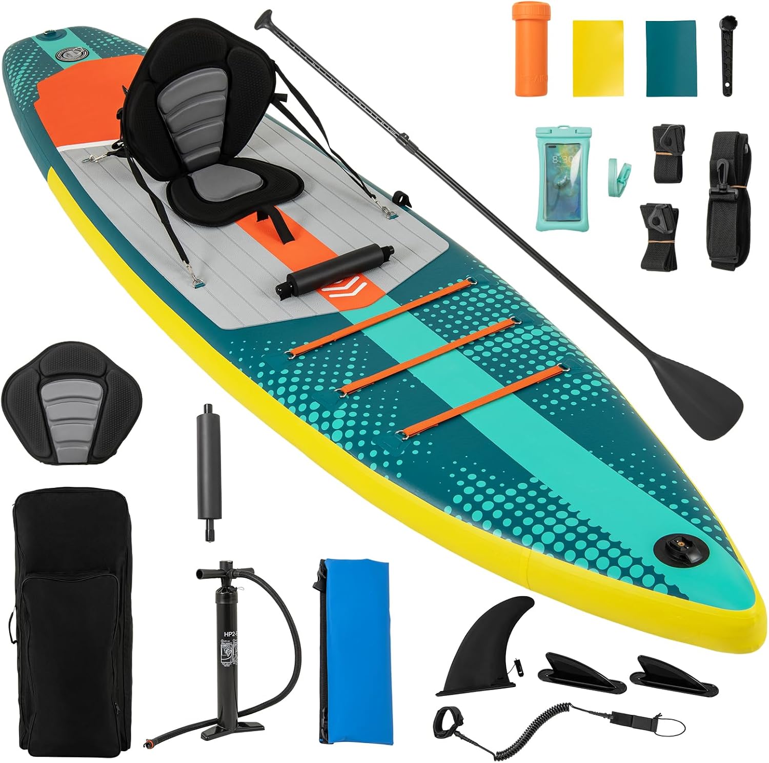 GYMAX Paddle Board, Inflatable SUP with Kayak Seat, Camera Mount, Direction Fin Paddle & Carry Backpack, Extra Wide Below Up Stand Up Paddle Boards for Adults & Youth Floating Fishing Water Exploring