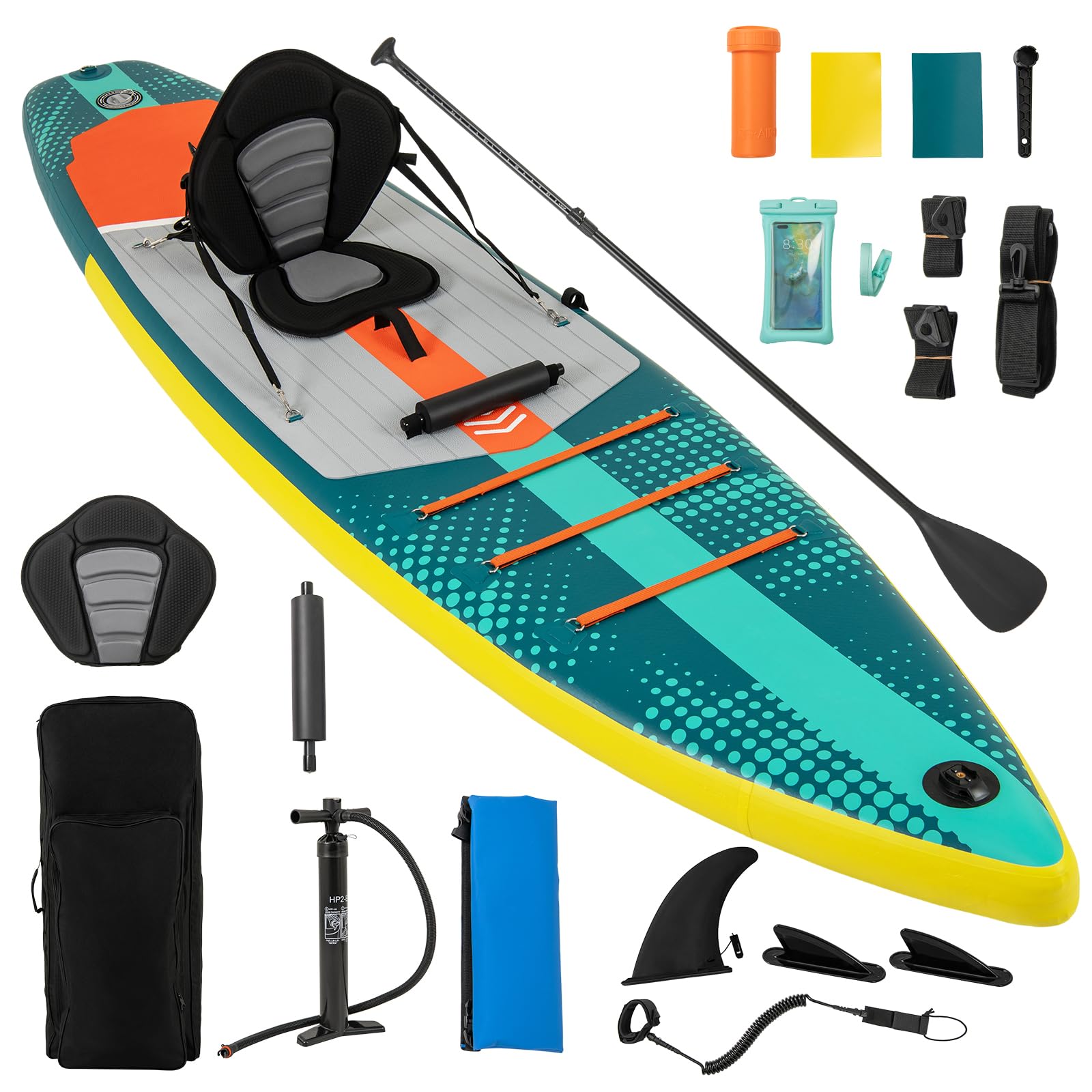 GYMAX Paddle Board, Inflatable SUP with Kayak Seat, Camera Mount, Direction Fin Paddle & Carry Backpack, Extra Wide Below Up Stand Up Paddle Boards for Adults & Youth Floating Fishing Water Exploring
