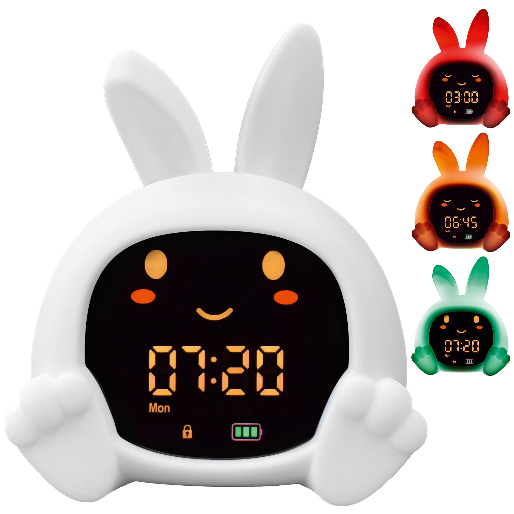 ZAZU Sarah Sleeptrainer für Kinder – Nachtlicht (5 Farben), Soundmaschine, Wecker mit 6 Sounds, Augen öffnen/schließen, wiederaufladbar inkl. USB
