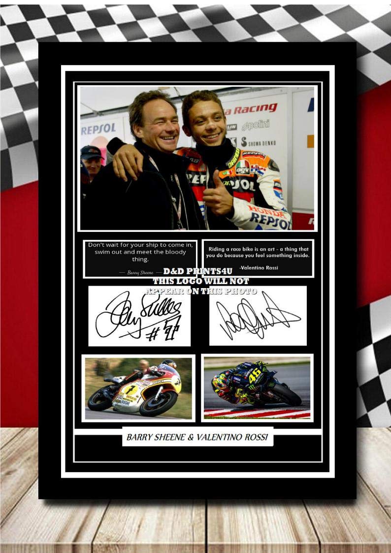 (#142) BARRY SHEENE & VALENTINO ROSSI SUPERBIKES SIGNED A4 FRAMED PHOTOGRAPH (REPRINT) GREAT GIFT @@@@@