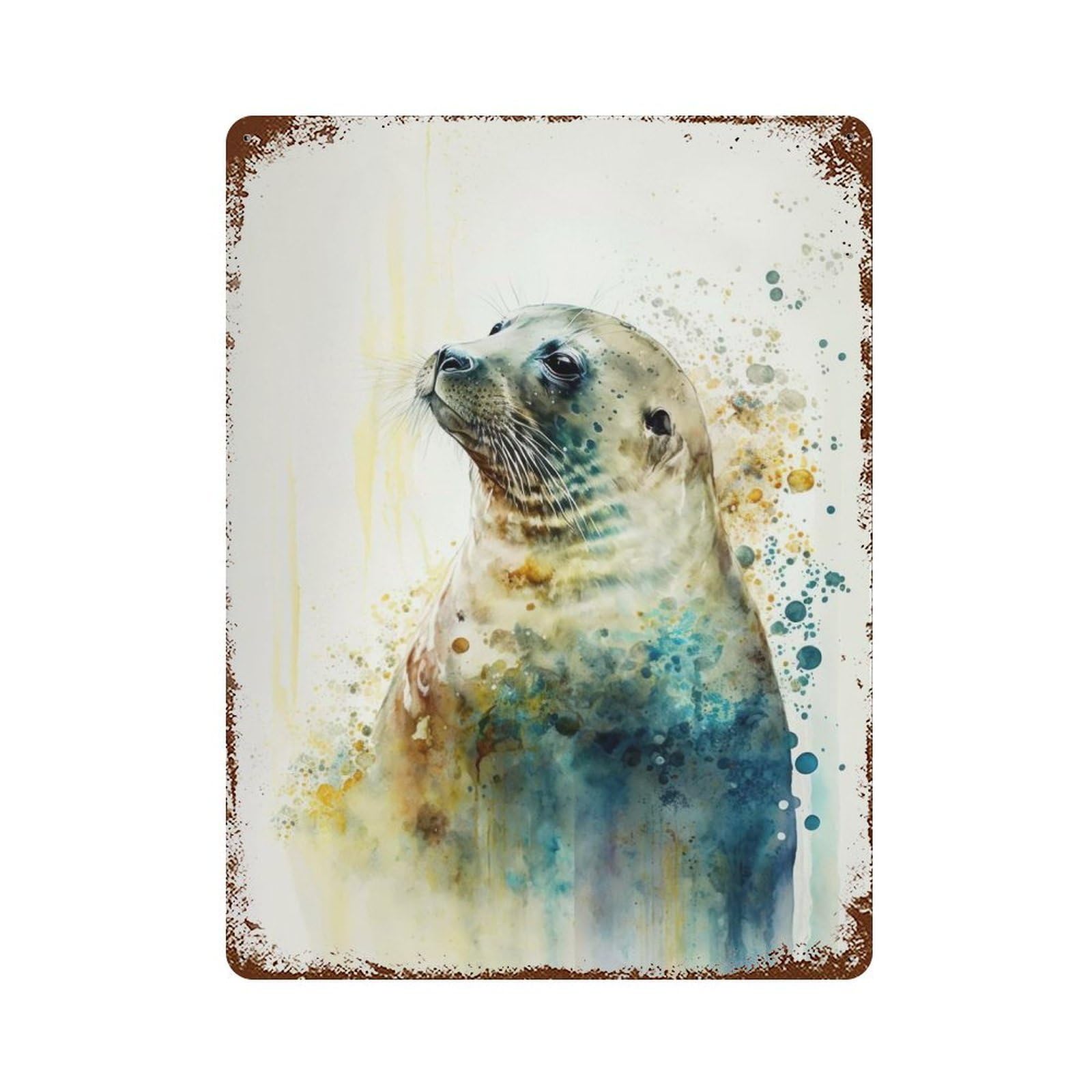 Sleek Seal Watercolor Decorative Tin Sign 15.7"x11.8", for Bistro, Counter And Cafe Decor, Retro Wall Decor