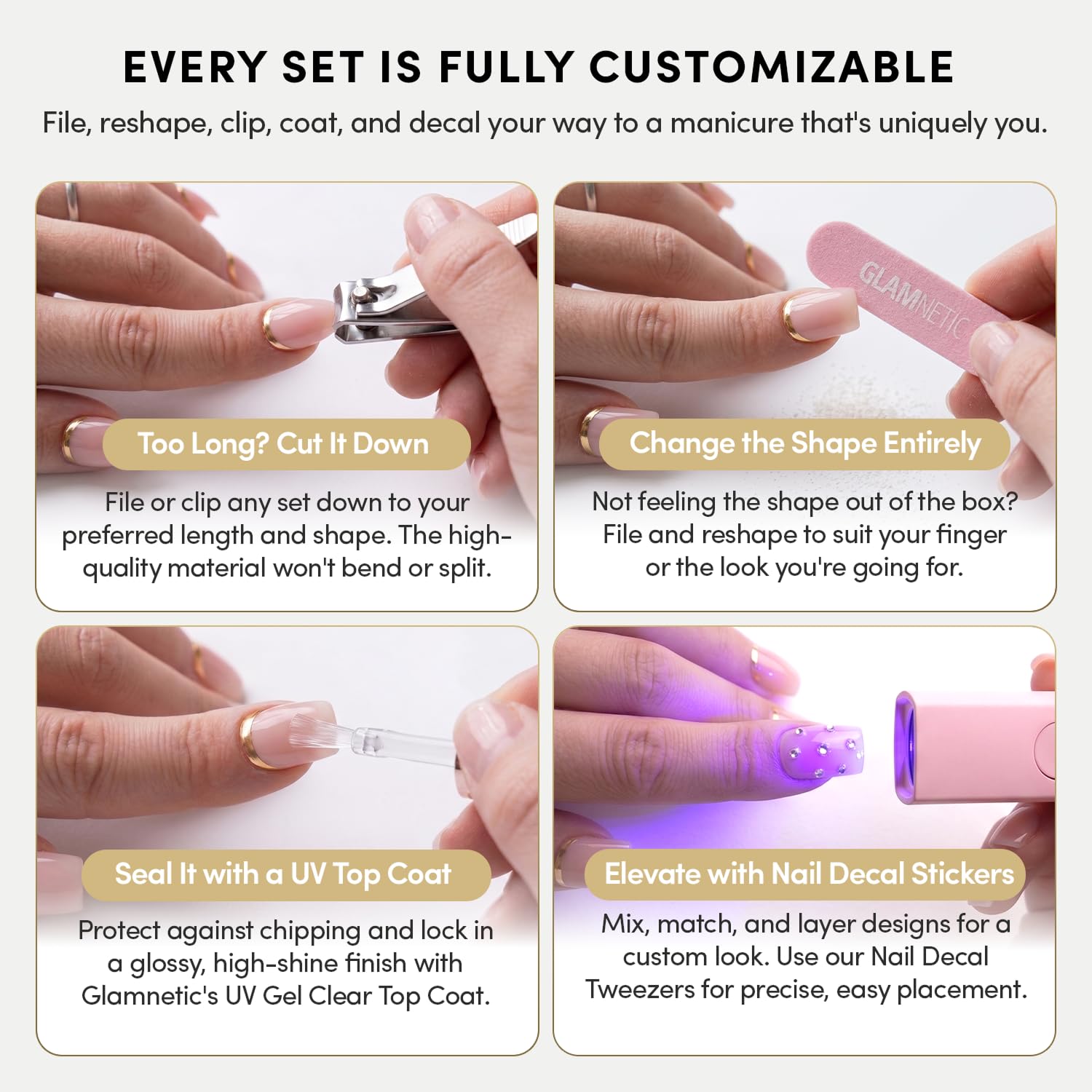 Glamnetic Press On Nails - Short Almond, Holo Fake Nails 30 Pc Full Kit