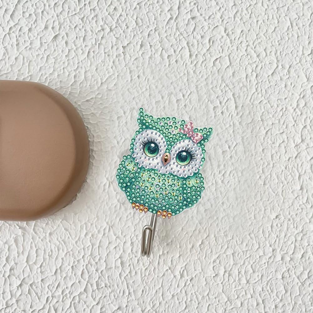 YUE ZHE 6 PCS Diamond Painting Kits for Adults DIY Diamond Art Painting Wall Hook Key Holder Wall Adhesive Hook Owl Theme Arts and Crafts DIY Kits for Towel Hat Kitchen Decoration image 5