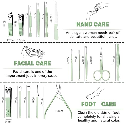 Miniatura 2 de Juego de manicura, tijeras de uñas para hombres, juego de manicura para mujeres, juego de 16 piezas de acero inoxidable para recortar uñas y pedicura