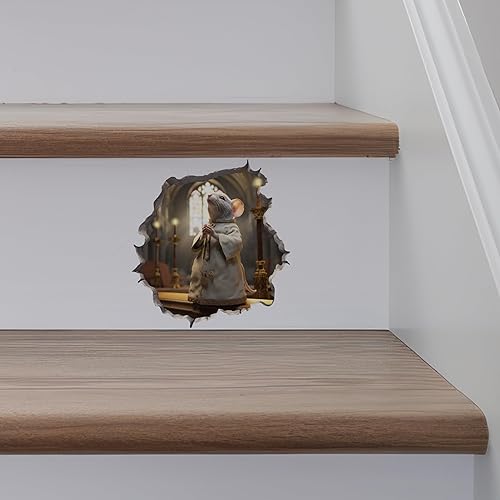 Miniatura 5 de Pegatina de pared 3D con agujero de ratón y sacerdote de la iglesia