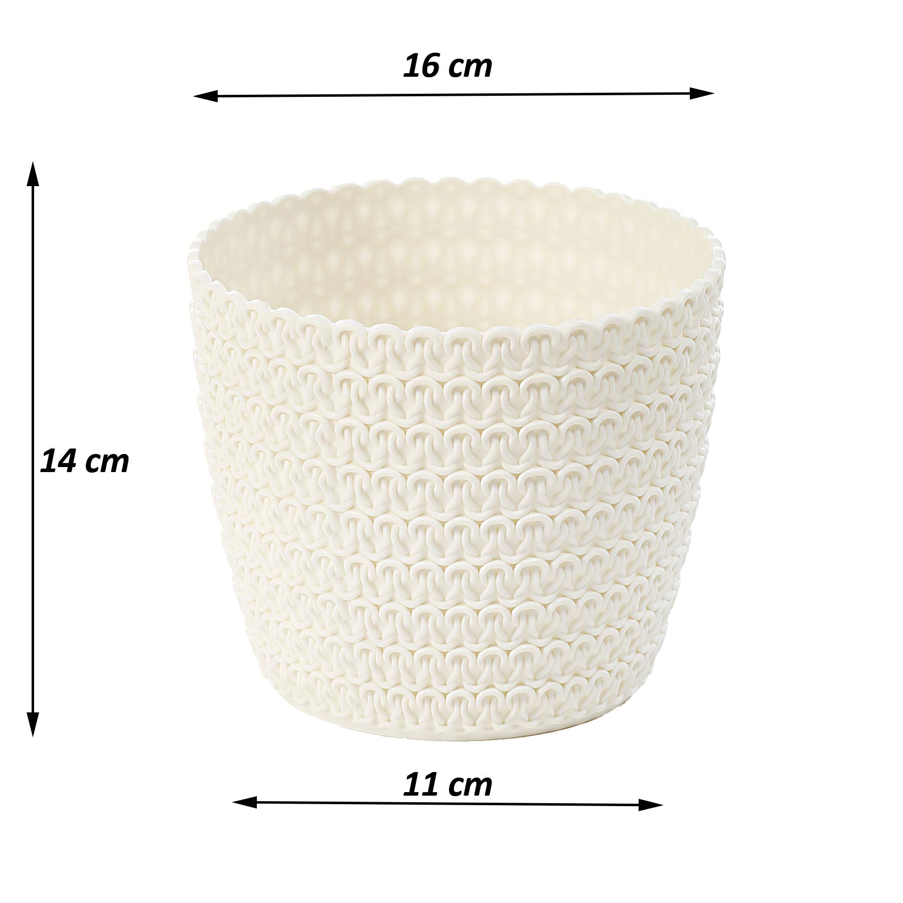 Tymar Vaso Rotondo Effetto Uncinetto – 2 Pezzi, Colore Antracite, Diametro 11 Cm, In Plastica PP Resistente UV, Senza Sottovaso