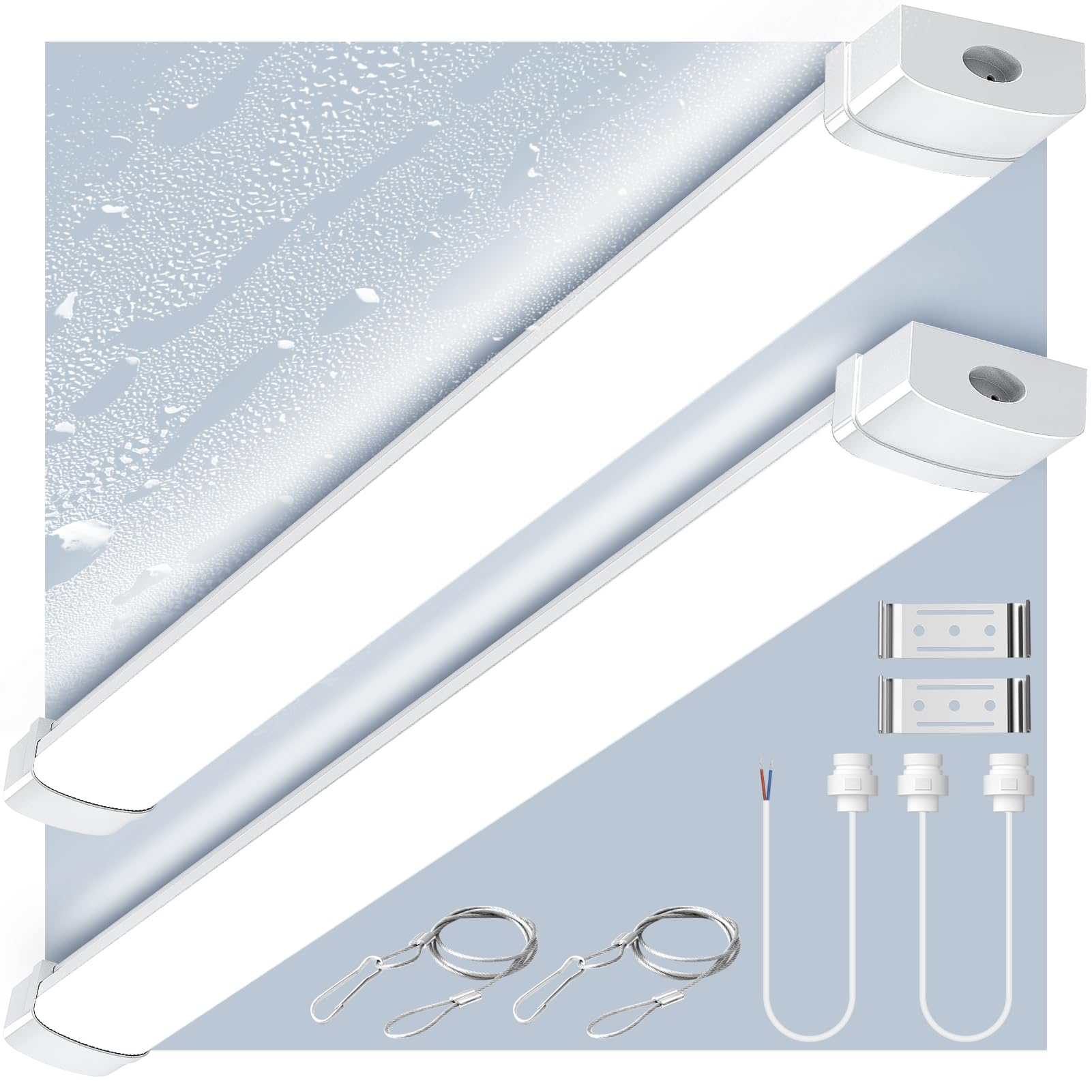2 Pièces Neon LED 120cm, Tube LED 40W 4000LM Blanc Froid 6500K Connectable, Bandes LED avec Couvercle Transparent, IP65 Étanche Plafonnier pour Bureau, Atelier, Garage, Cave