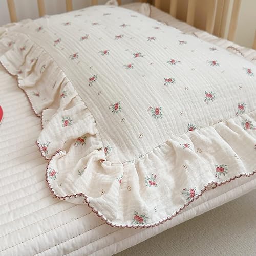 Vista 249 de BuLuTu Funda de almohada de muselina de algodón para niños pequeños, tamaño estándar, estampado de flores de Galsang, suave funda de almohada