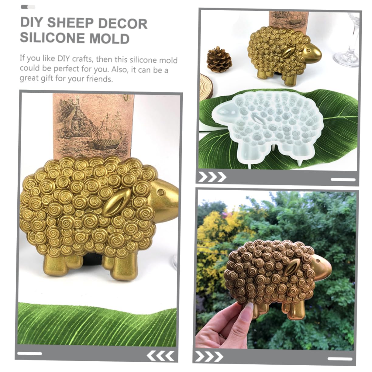 Uonlytech 4 Pièces Moule Silicone Forme de Mouton pour Décorations DIY Flexible pour Créer Ornements Plaques Décoratives