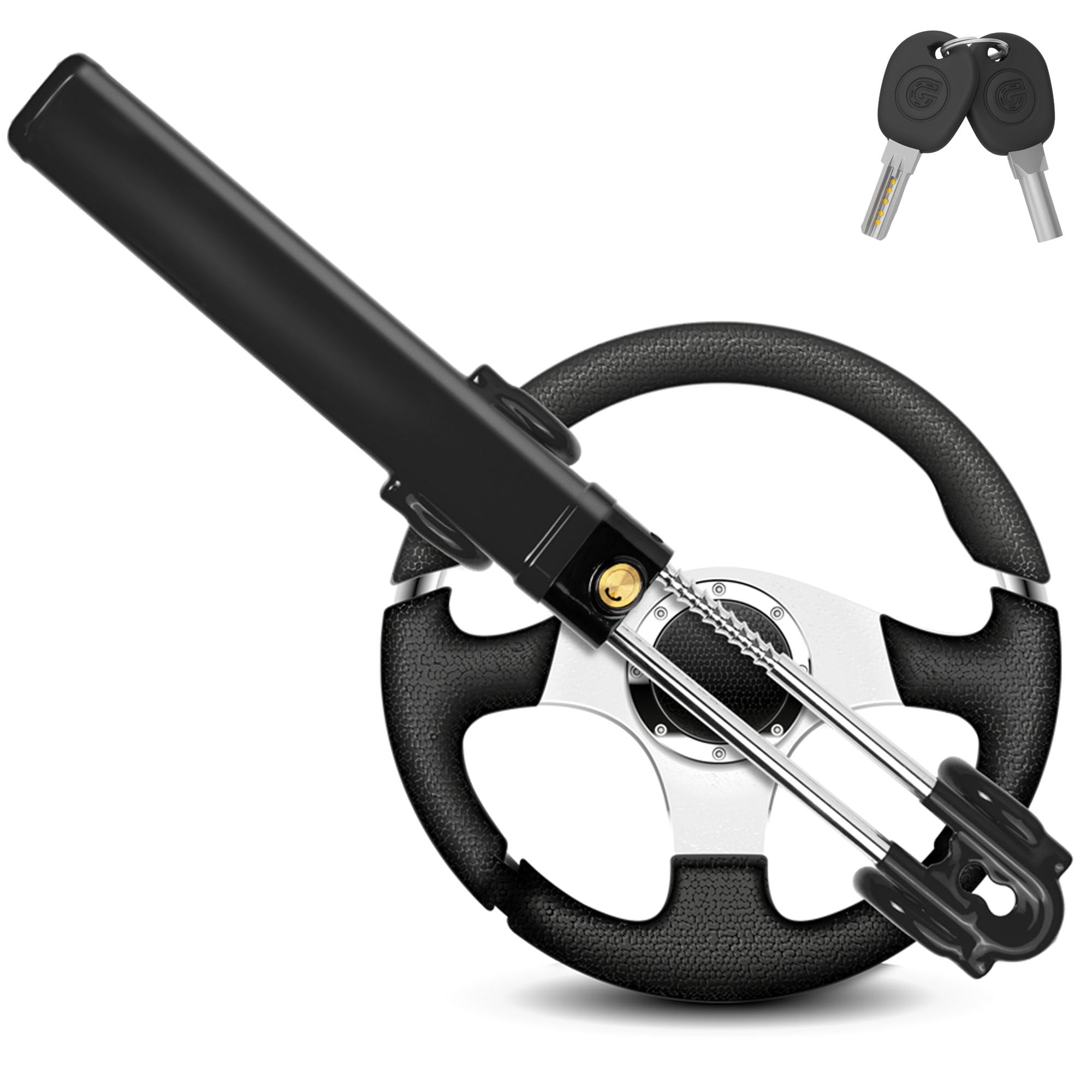 Twin Bar Steering Wheel Lock - Car Steering Lock, Anti-Theft Device, Strong Car Security for Cars, Van & Caravan with 2 Keys (Black)