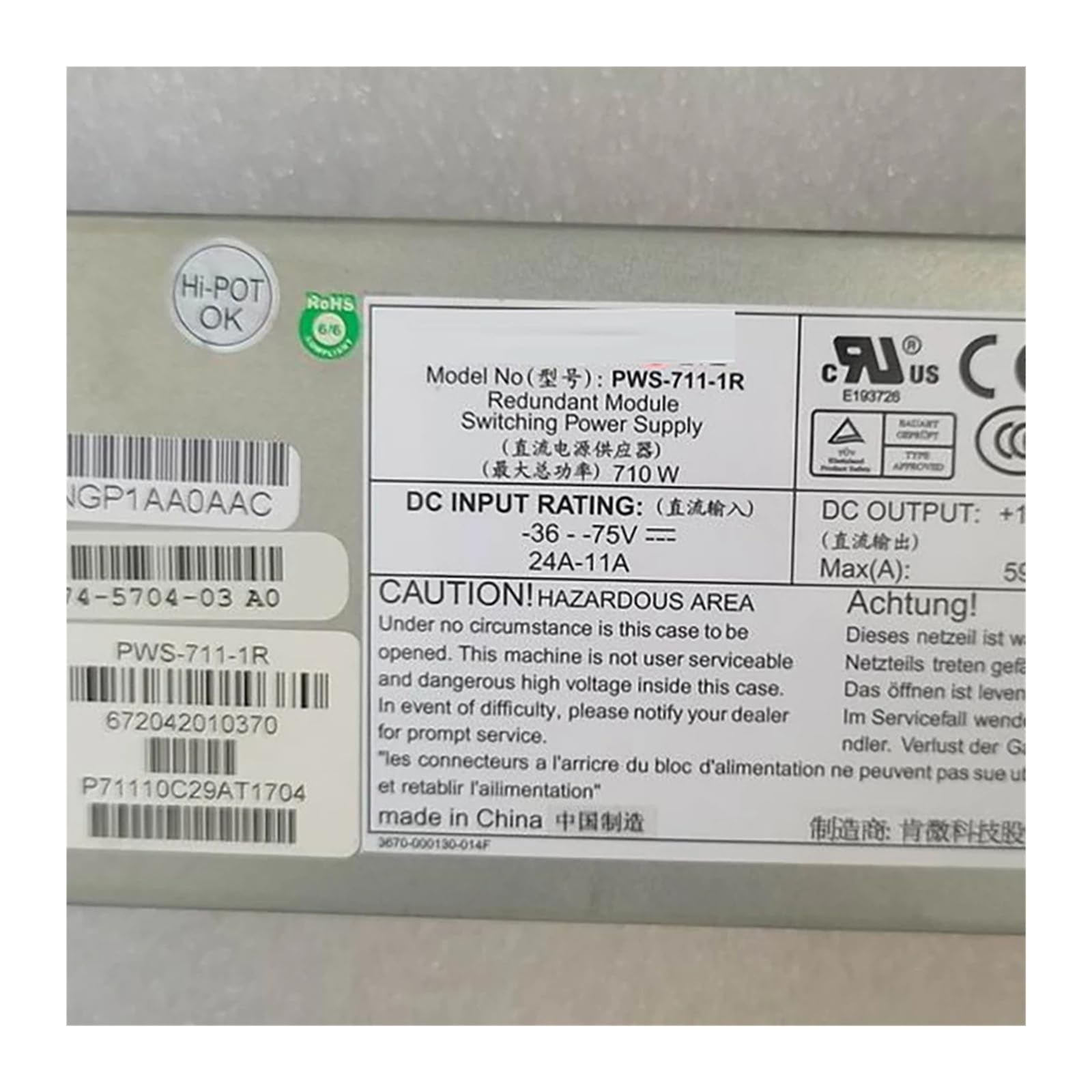 710W Server Redundant Power Supply, PWS-711-1R, RTN-48V DC Power Supplies Original