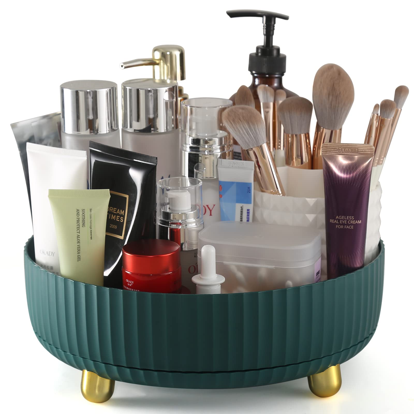 DOCMON Skin Care Organizer, 360 Rotating Makeup Perfume Organizer, Large Capacity Lazy Susan Turntable Organizer for Cabinet, Pantry, Table, Fridge, Bathroom Dresser (Dark Green)