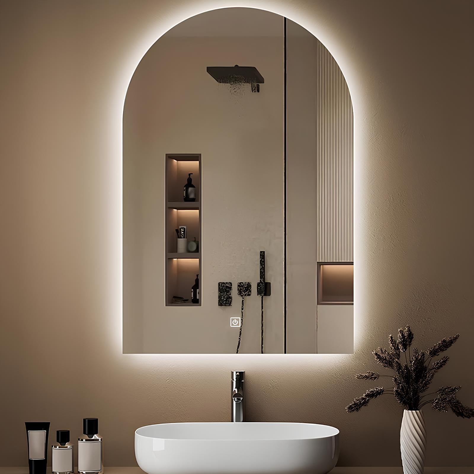 Lusterko do makijażu z podświetleniem LED, łukowe, z przełącznikiem dotykowym, możliwość ściemniania, 3 kolory, 40 x 70 cm, idealne do użytku kosmetycznego Vani i pielęgnacji