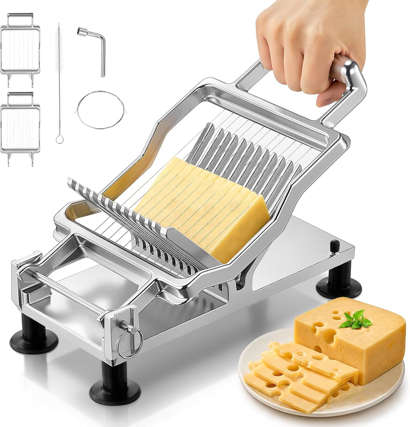 FOHERE Commercial Cheese Slicer Butter Cutter with 3/8" & 3/4" Replaceable Block Cheese Cutting, Cheese Cutter with 316 Stainless Steel Wire Home Restaurant Kitchen Cooking Baking Tool