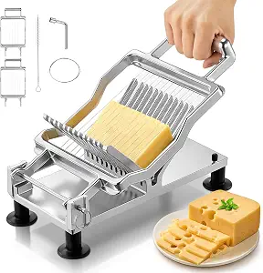 FOHERE Commercial Cheese Slicer Butter Cutter with 3/8" & 3/4" Replaceable Block Cheese Cutting, Cheese Cutter with 316 Stainless Steel Wire Home Restaurant Kitchen Cooking Baking Tool