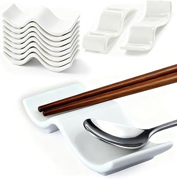 Ceramic Chopsticks Rest Rack Set of 10, Chinese Style Porcelain Spoon Stand Knife Fork Holder for Dinner Tableware, Calligraphy Brush Holder, Home Kitchen Gift