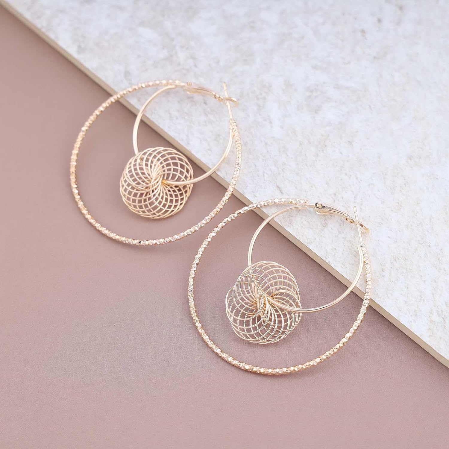 Andelaisi Boho Circle Hoop Earrings Large Hoop Circle Earrings Gold Double Circle Round Hoop Earrings Vintage Exaggerated Circle Statement Earrings Jewelry for Women - Image 3