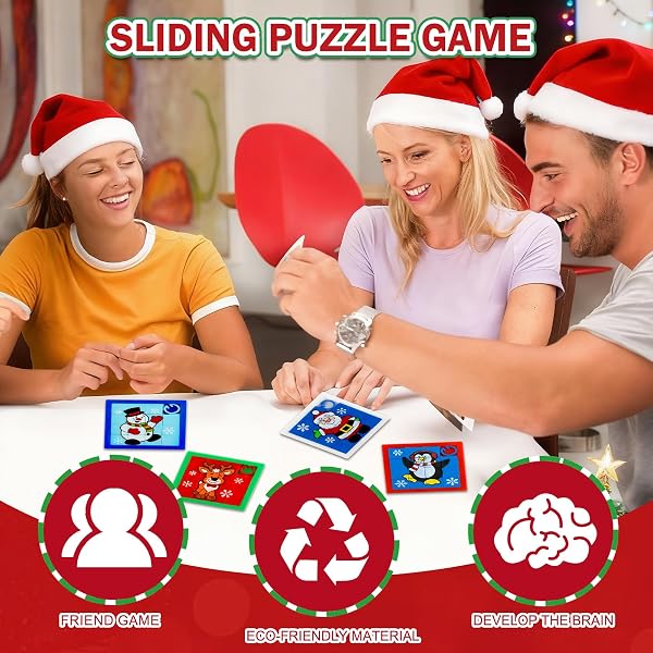 Lot de 4 puzzles coulissants, puzzles coulissants, petits objets pour calendrier de l'Avent, remplissage de calendrier de l'Avent, motifs : Père Noël, bonhomme de neige, élan - 5
