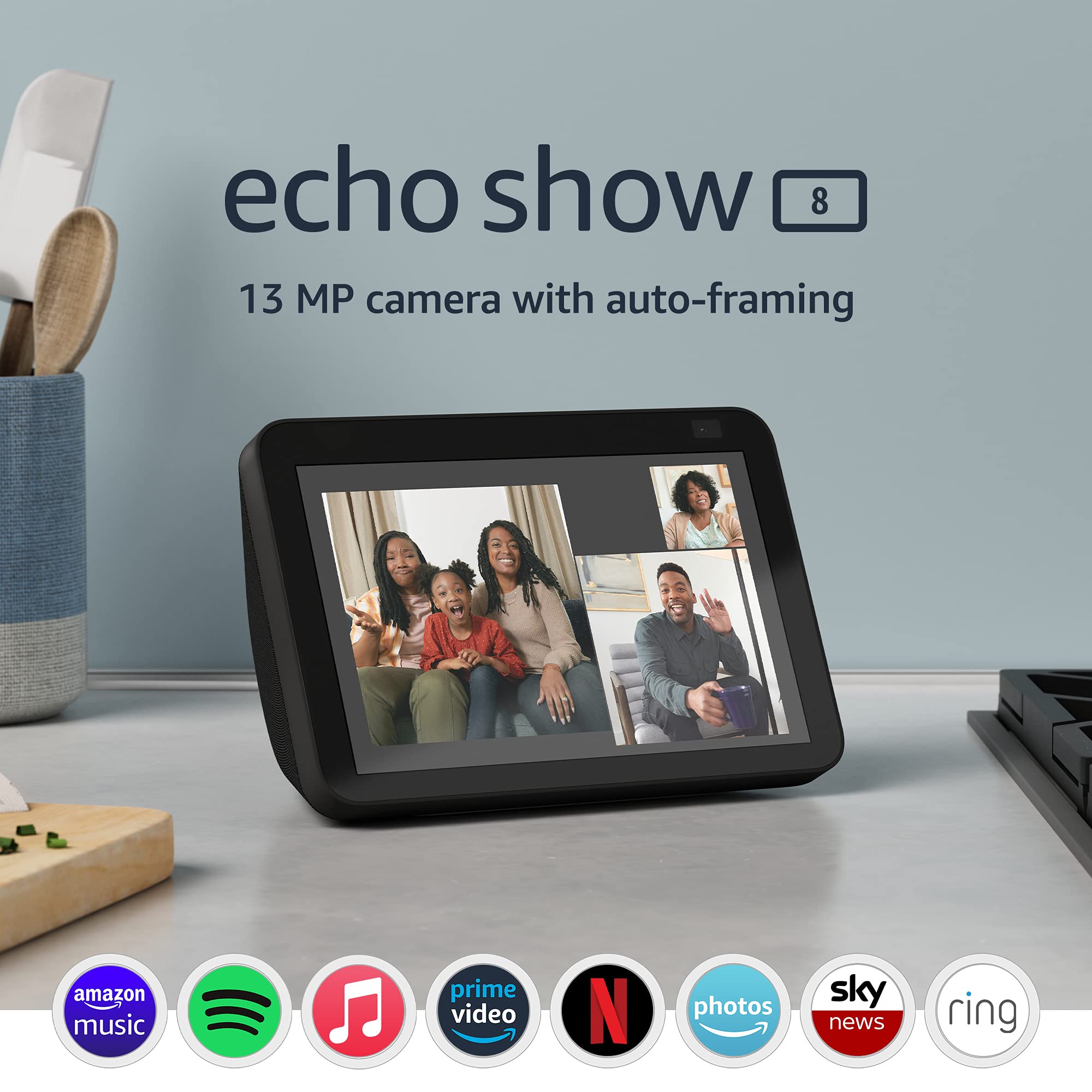 Certified and Refurbished Echo Show 8 | 2nd generation (2021 release), HD smart display with Alexa and 13 MP camera | Charcoal
