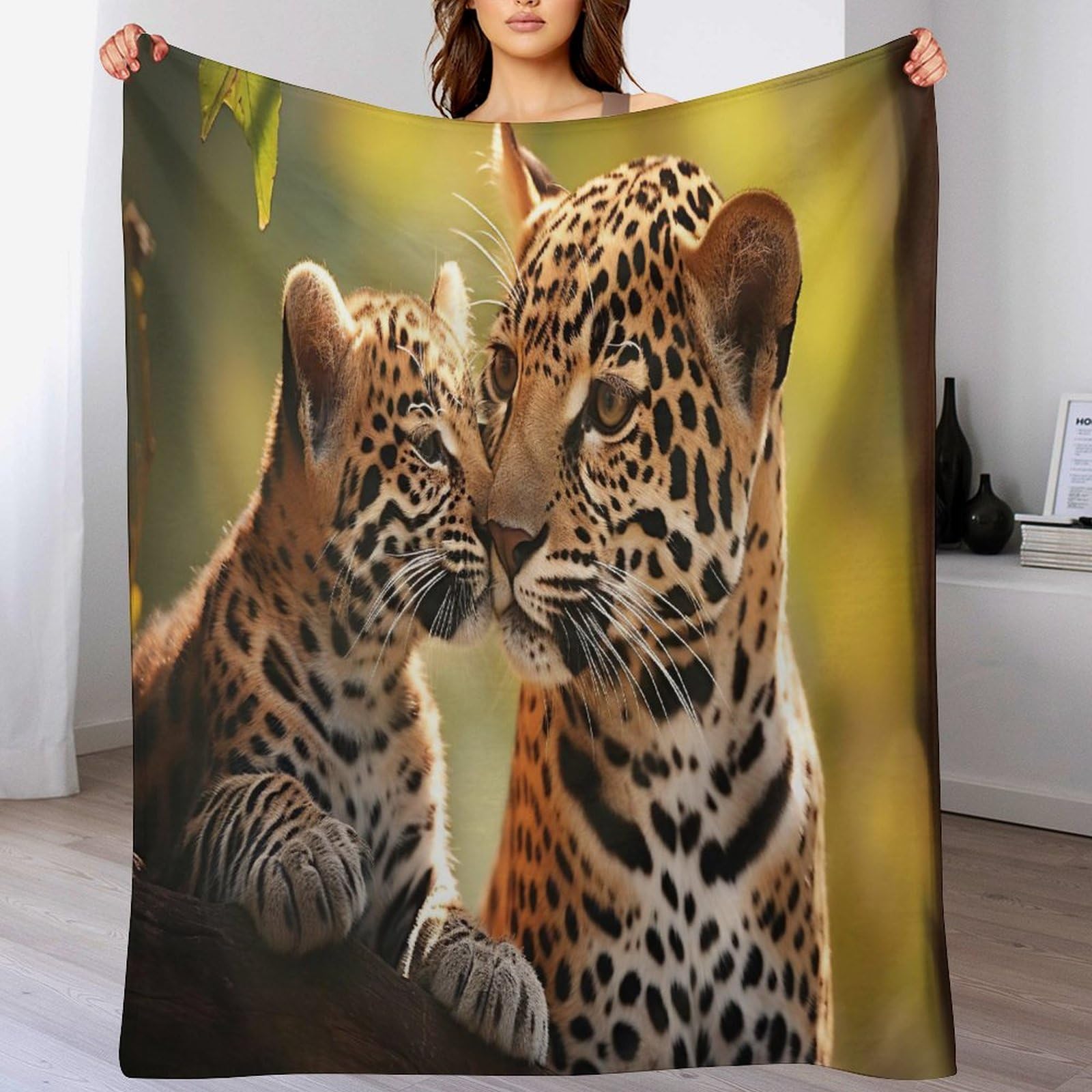 Manta de forro polar de leopardo con tacto suave para manta de salon reversible