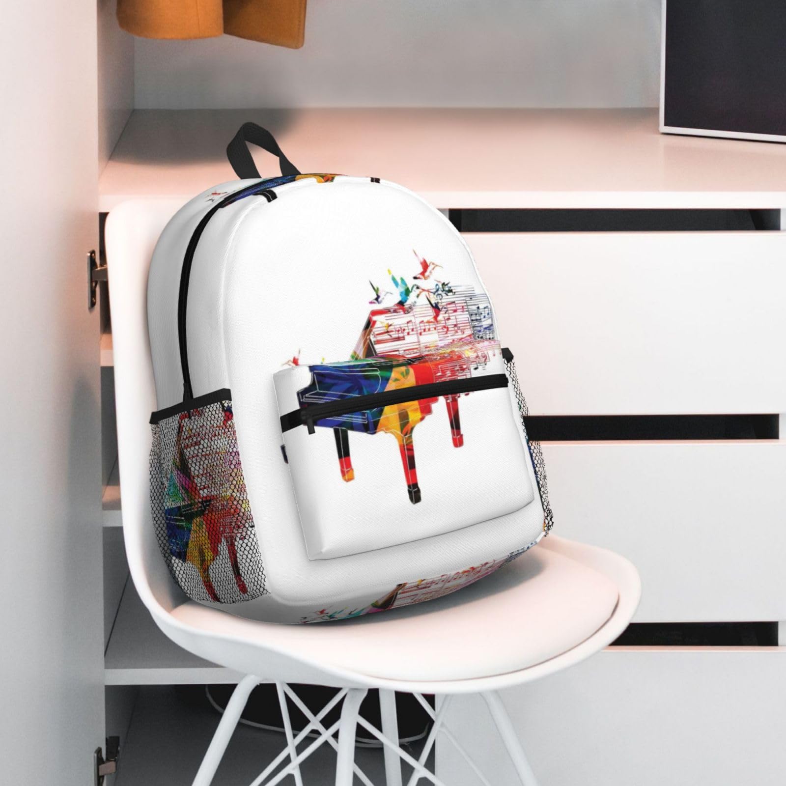 Zaino da viaggio leggero con stampa musicale con tastiera e pianoforte colorato