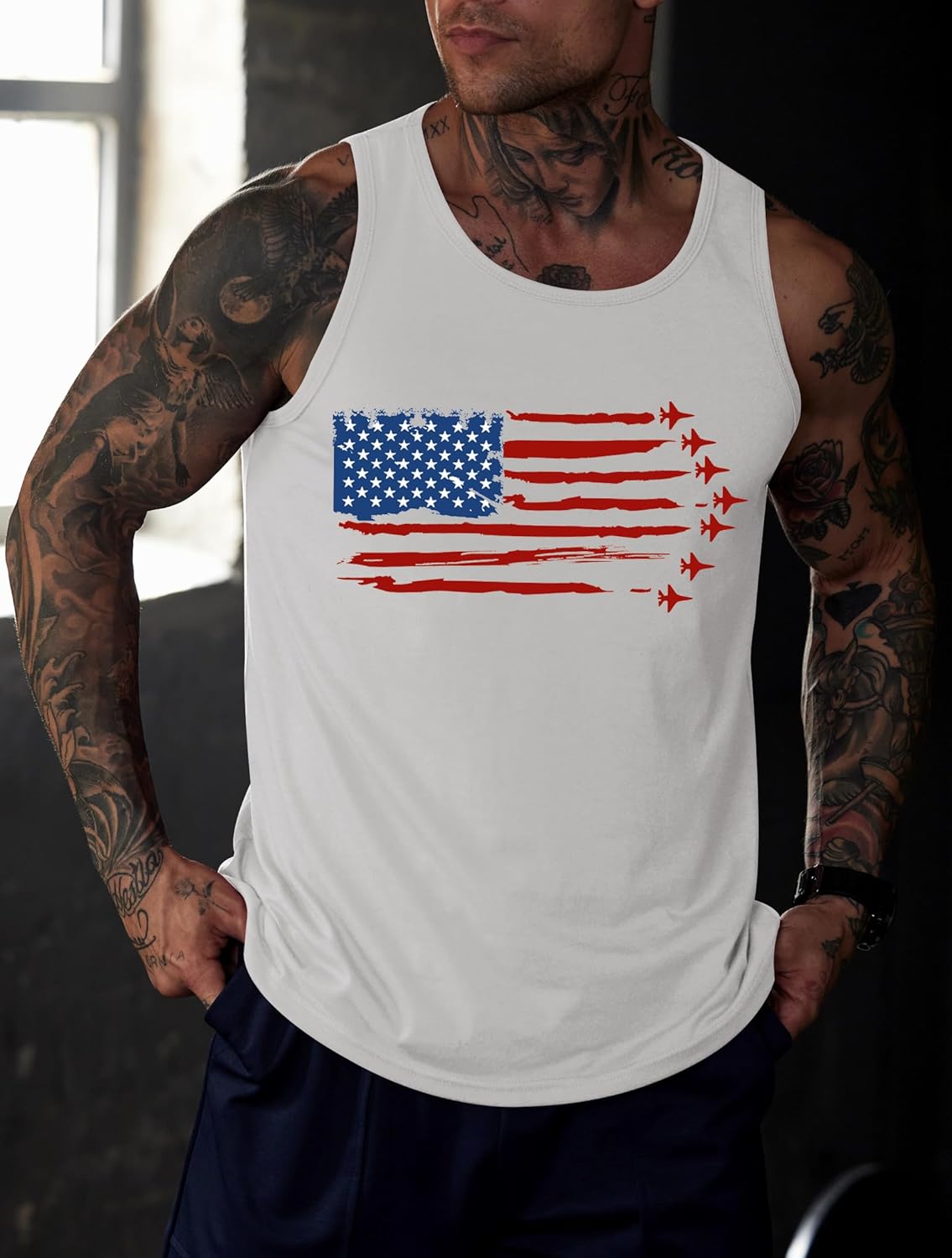 Mainfini Men's American Flag Tank Tops 4th of July Muscle Sleeveless Shirt Graphic Gym Workout Tee (S-3XL) - Image 2