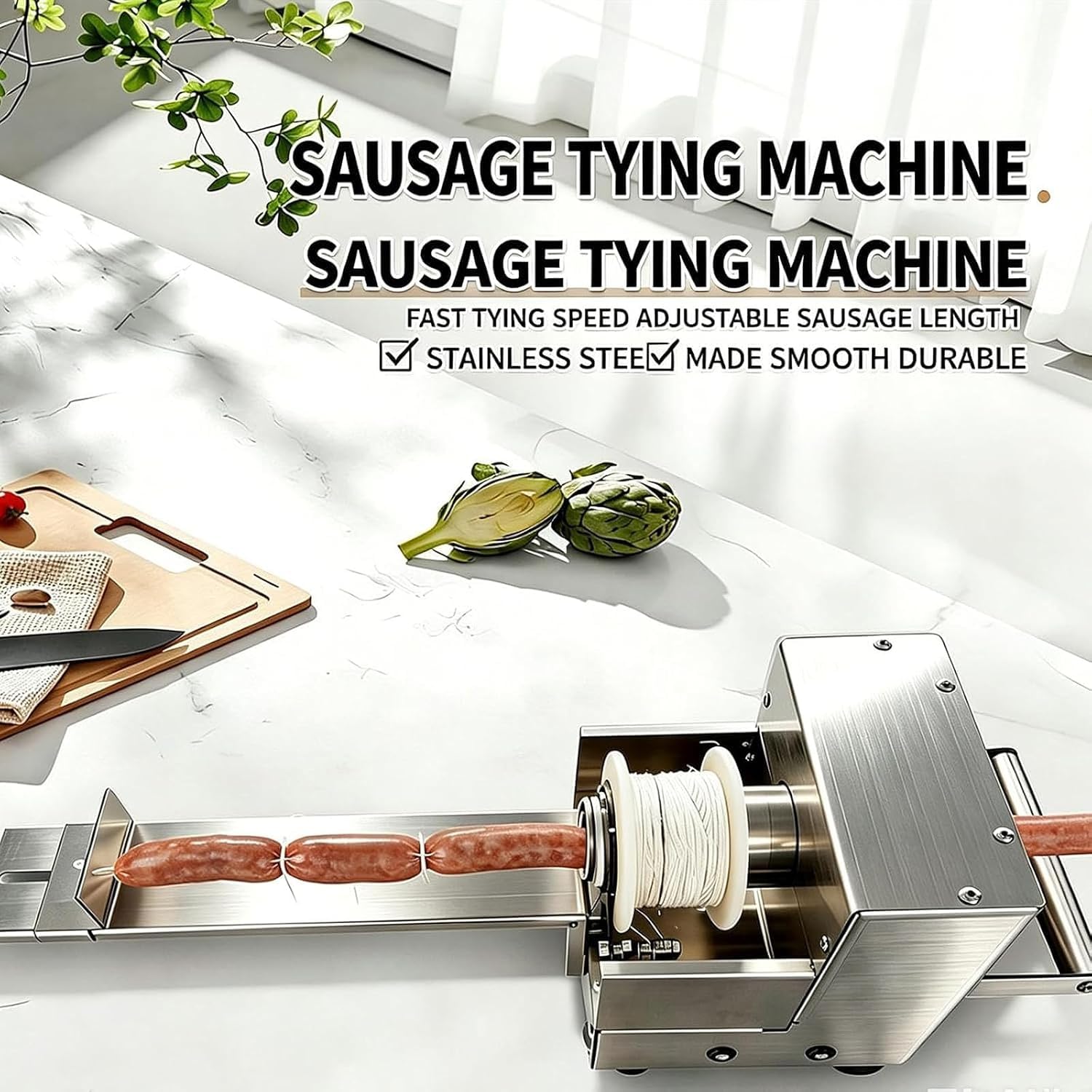 Legatrice Automatica Per Salsicce, In Acciaio Inox, Con Pedale, Apertura Di Alimentazione Di 43 Mm, Scala Regolabile Da 18 Cm, Per La Produzione Alimentare.