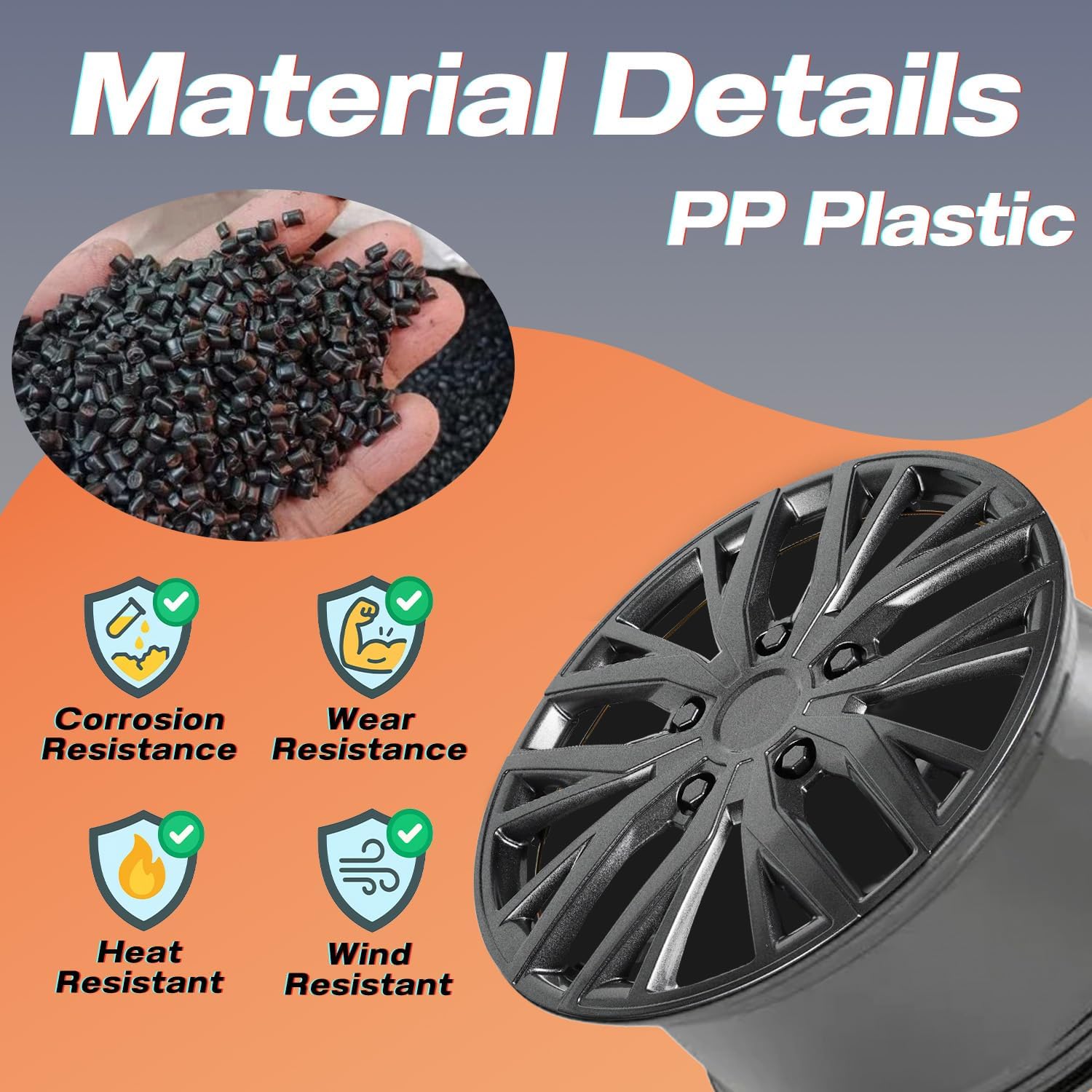 16 Inch Universal Hubcaps Wheel Covers, Snap-On Wheel Rim Covers for Cars and SUVs, Compatible with Most Steel Wheels, Set of 4 (Grey)