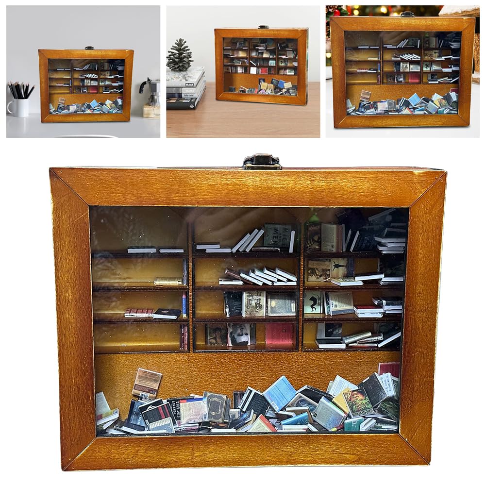 Shake Away Your Anxiety Miniature Book Match Boxes Tiny Library Cabinet Miniature Book Display Cabinet Ornament for Book Lovers