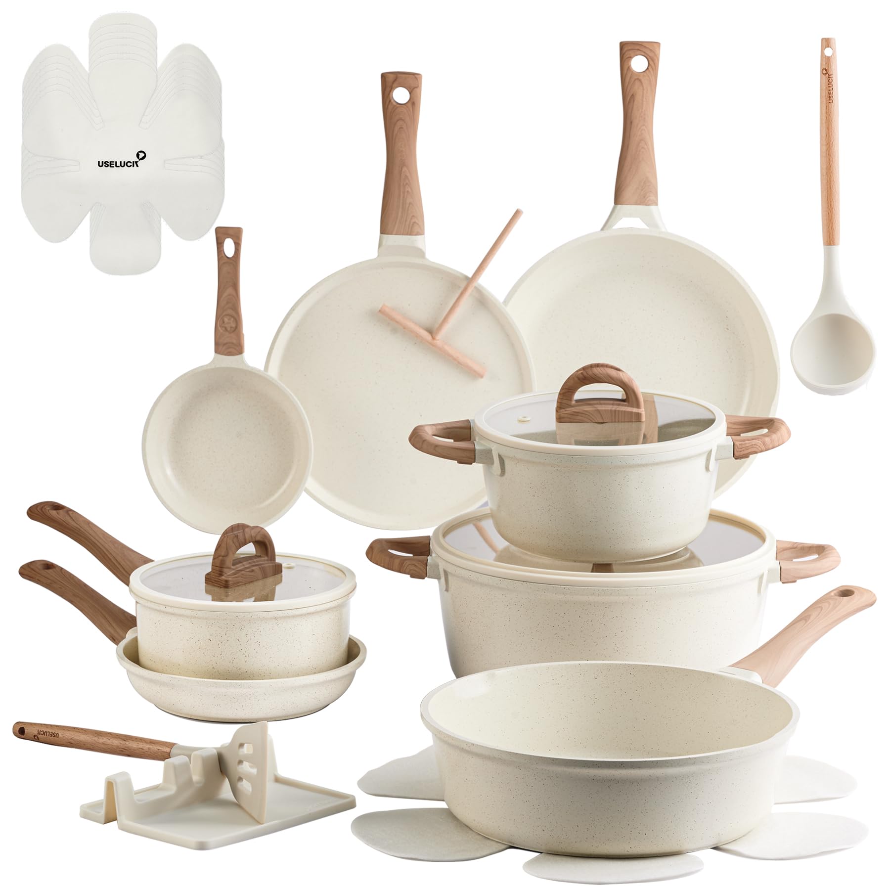 USELUCK 22-Piece Ceramic Cookware Set, Nonstick Pots and Pans Set