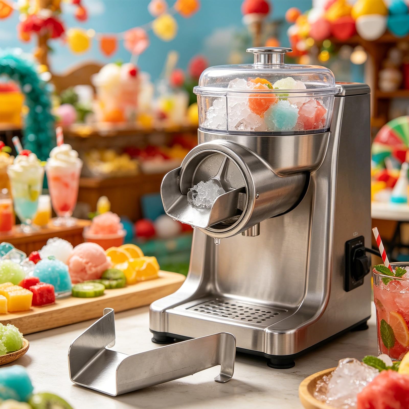 Veemoon Scivolo per macchina del ghiaccio: piastra di scarico in acciaio inox - Accessorio di alimentazione per uscita tritaghiaccio per camioncini di gelati, chioschi e eventi estivi