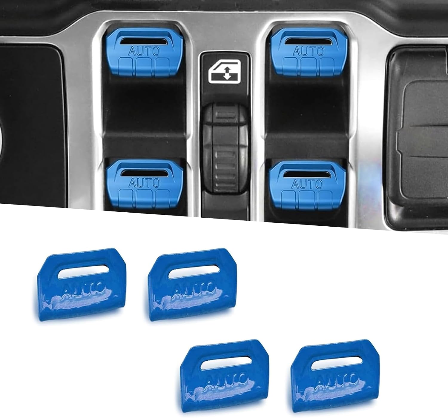 Jeep Window Switch Button Cover, Center Console Button Personalized Trim, Compatible with 2018-2023 Jeep Wrangler Jl and Jk Models (Bright Blue)