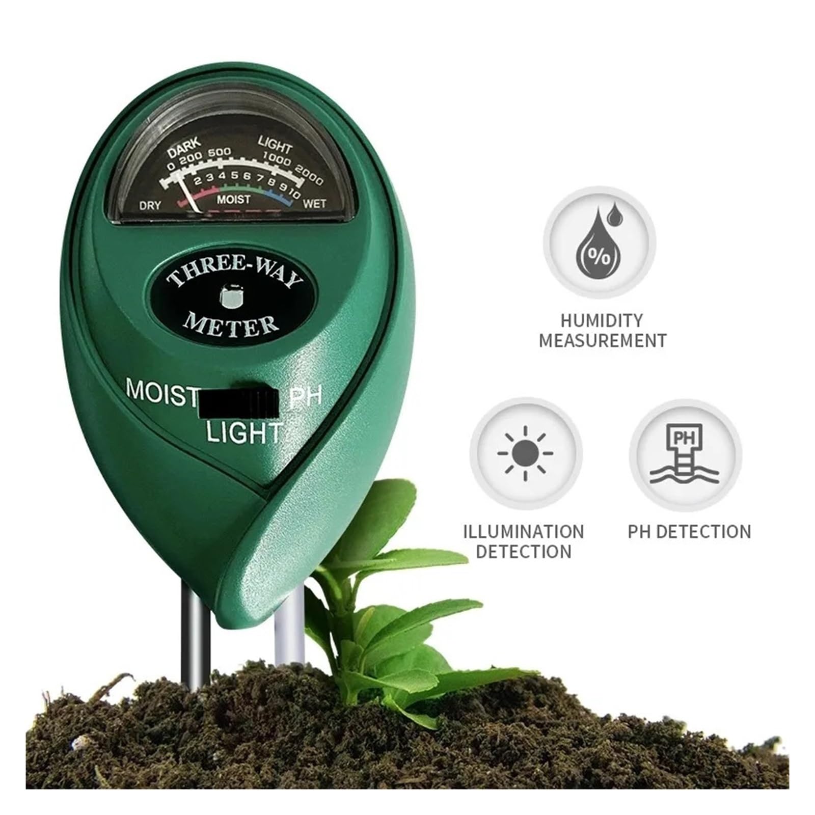 Medidor De PH De Humedad del Agua del Suelo 3 En 1, Acidez, Humedad, Luz Solar, Prueba De PH, Plantas De Jardín, Flores, Instrumento De Prueba De Humedad(Silvery)