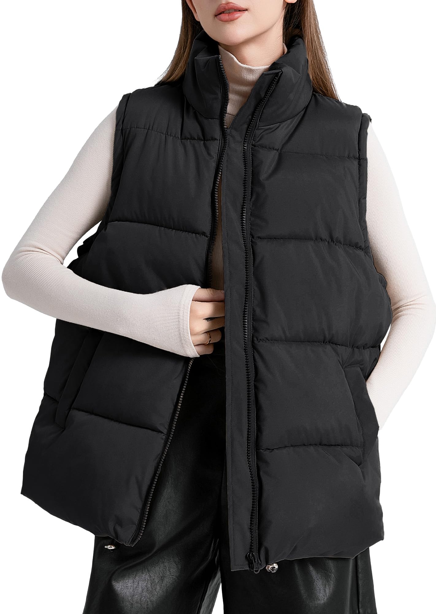FEOYA Gilet Trapuntato Donna Invernale, Senza Maniche, Colletto Alto, Antivento, Con Tasche E Coulisse, Caldo E Comodo - 5