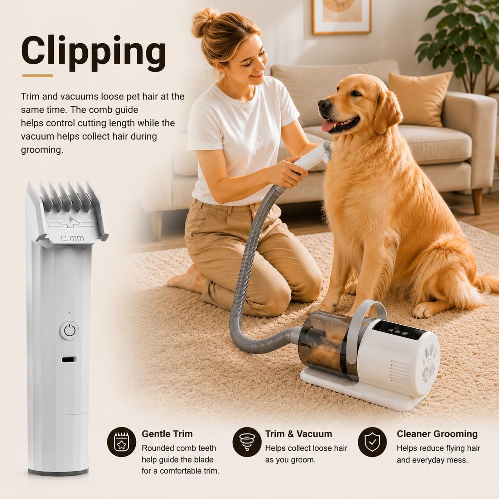 Dog Grooming Vacuum Kit - Hair Clipper & Brush -3 Dog Grooming Vacuum Kit - Hair Clipper & Brush -3