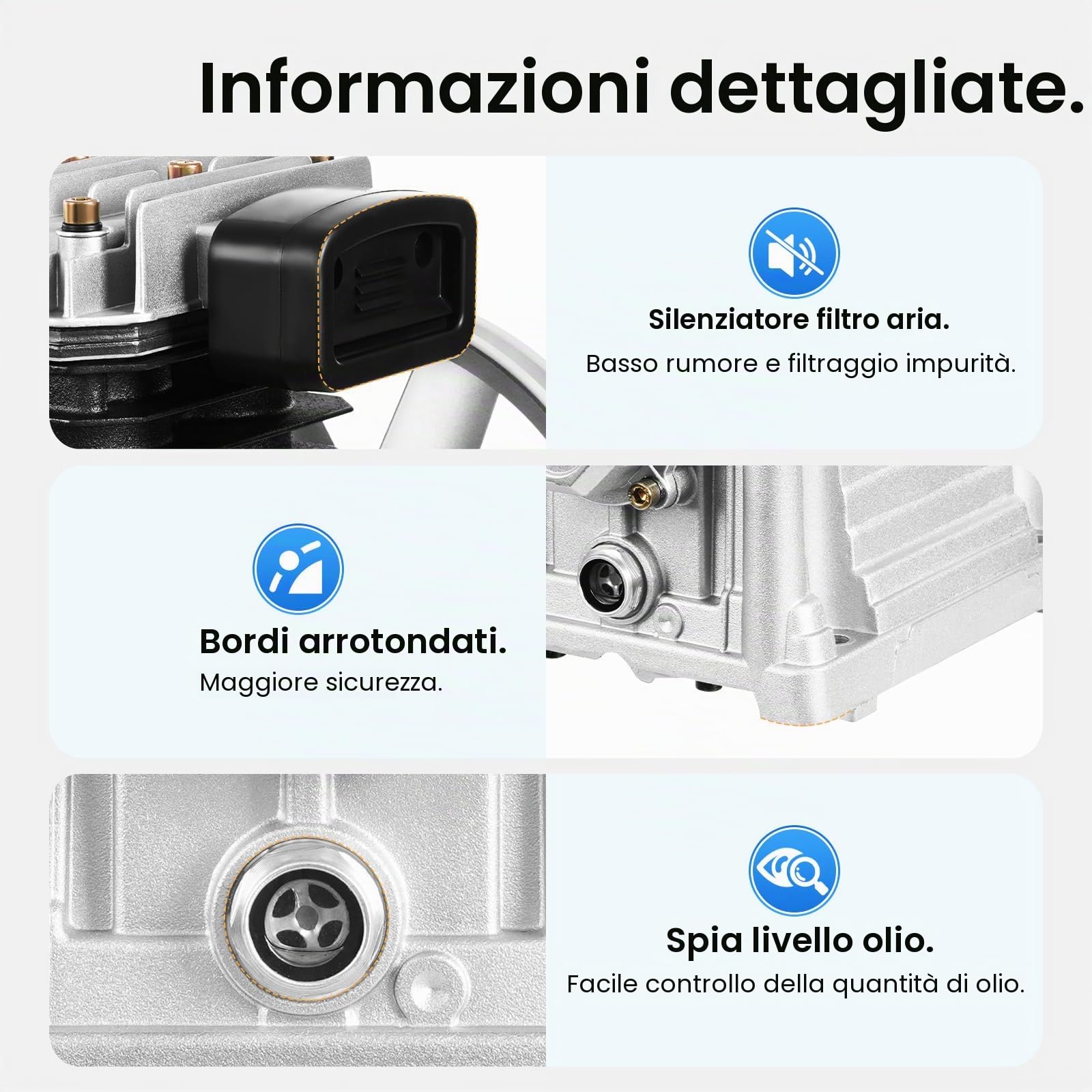 3 CV, testa del compressore d'aria a due cilindri, testa del compressore d'aria, con silenziatore filtro dell'aria, portata 250 l/min, per utensili ad aria compressa, decorazione