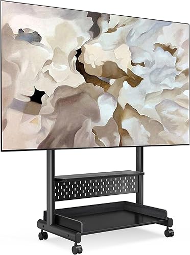 Miniatura 1 de FITUEYES Soporte de TV rodante, soporte de TV portátil con ruedas para TV de 40 a 85 pulgadas, carrito de TV móvil con estante de madera para sala