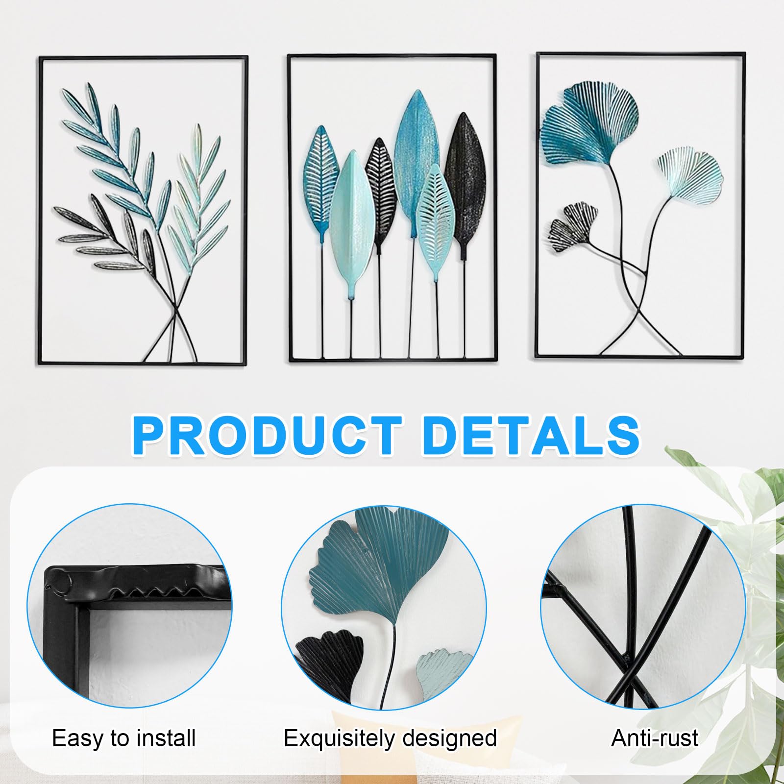 ESTART 3 Stück Metall-Blumen-Wanddekoration, Minim Produktbild-Vorschau 4