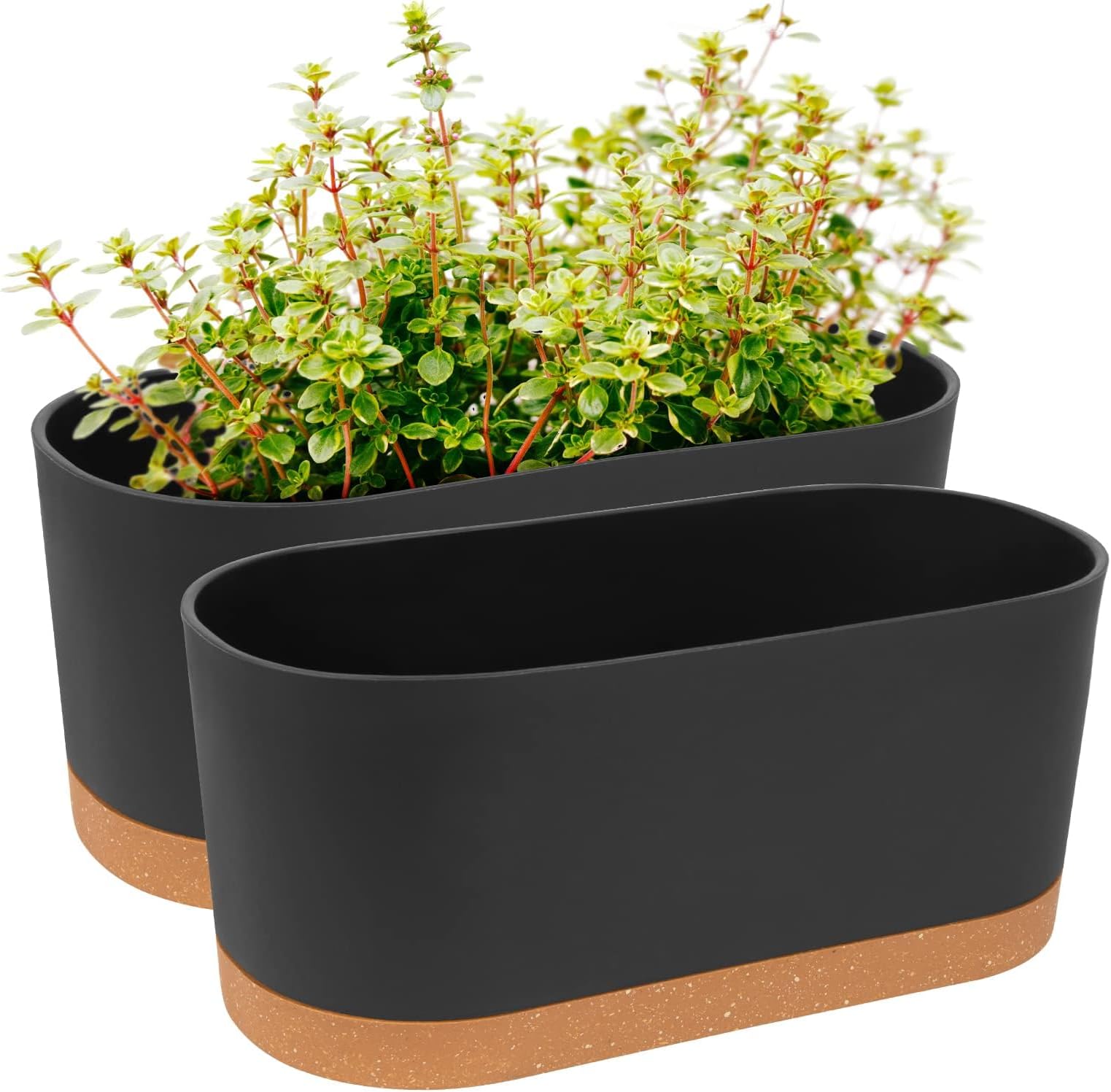 QCQHDU 16" L x 7.6" W x 7" H Window Planter Box, 2 Pack Self Watering Pots for Indoor Plants with Drainage Holes & Saucer, Outdoor Flower Pots Home Garden Modern Decor