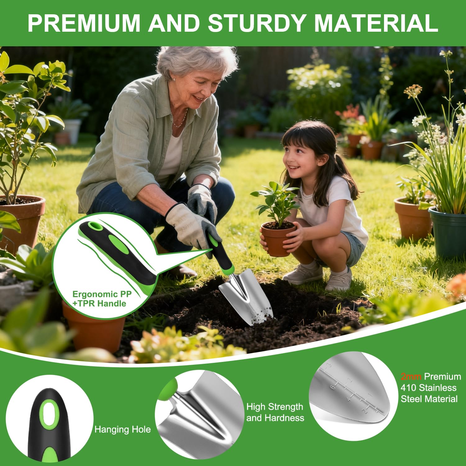 Yesker Juego de herramientas de jardinería de 6 piezas de alta resistencia, suministros de jardinería, regalos para mujeres y hombres, kit de herramientas de mano de jardinería con mango ergonómico