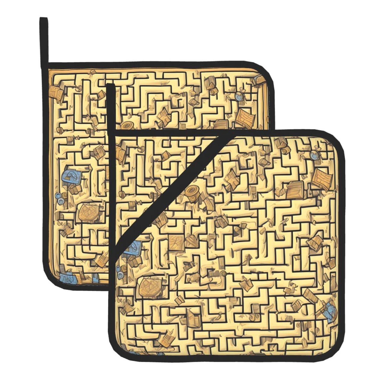 Treasure Maze Square Heat Resistant Trivet Set Thick and Durable for Baking Barbecue Cookware Oven