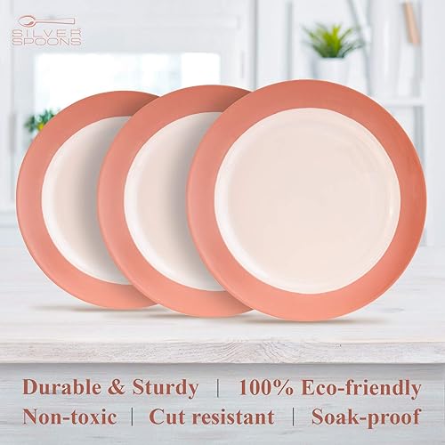 Miniatura 4 de Platos de plástico para baby showers, platos desechables resistentes, aspecto elegante de porcelana fina, colección pastel, rubor (20 unidades,