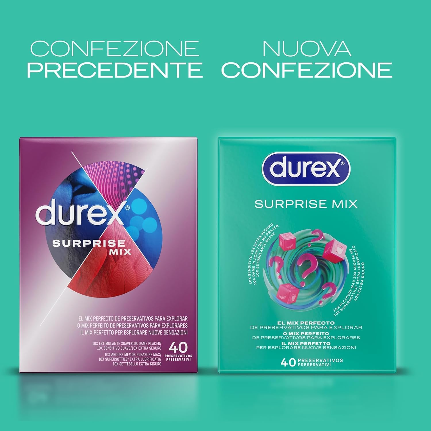 Durex Surprise Mix Preservativi Assortiti, Con Rilievi e Nervature e Sottili, 40 Profilattici