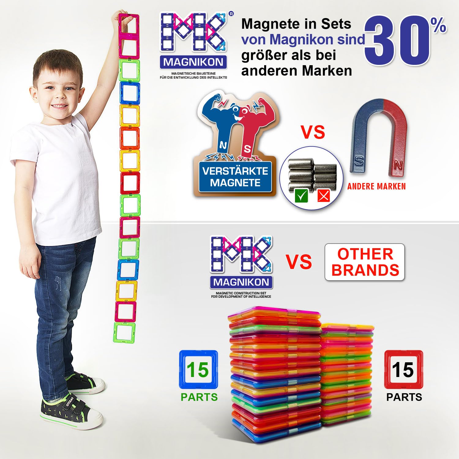 MAGNIKON Magnetbausteine Schloss, Magnetische Bausteine, Bauklötze | Magnetsteine, Bausteine, Magnete für Kinder, Baukasten, Konstruktionsspielzeug, Magnet Spiel, Motorikspielzeug, Magnetspiel