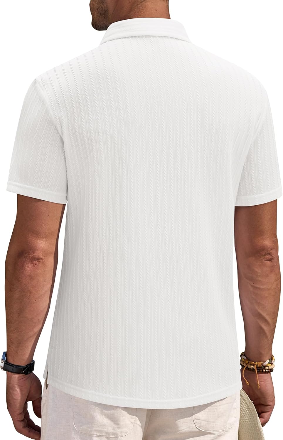Alimens & Gentle Mens Polo Shirts Short Sleeve Textured Knit Casual Beach Vacation Stretchy Golf Shirts - Image 2
